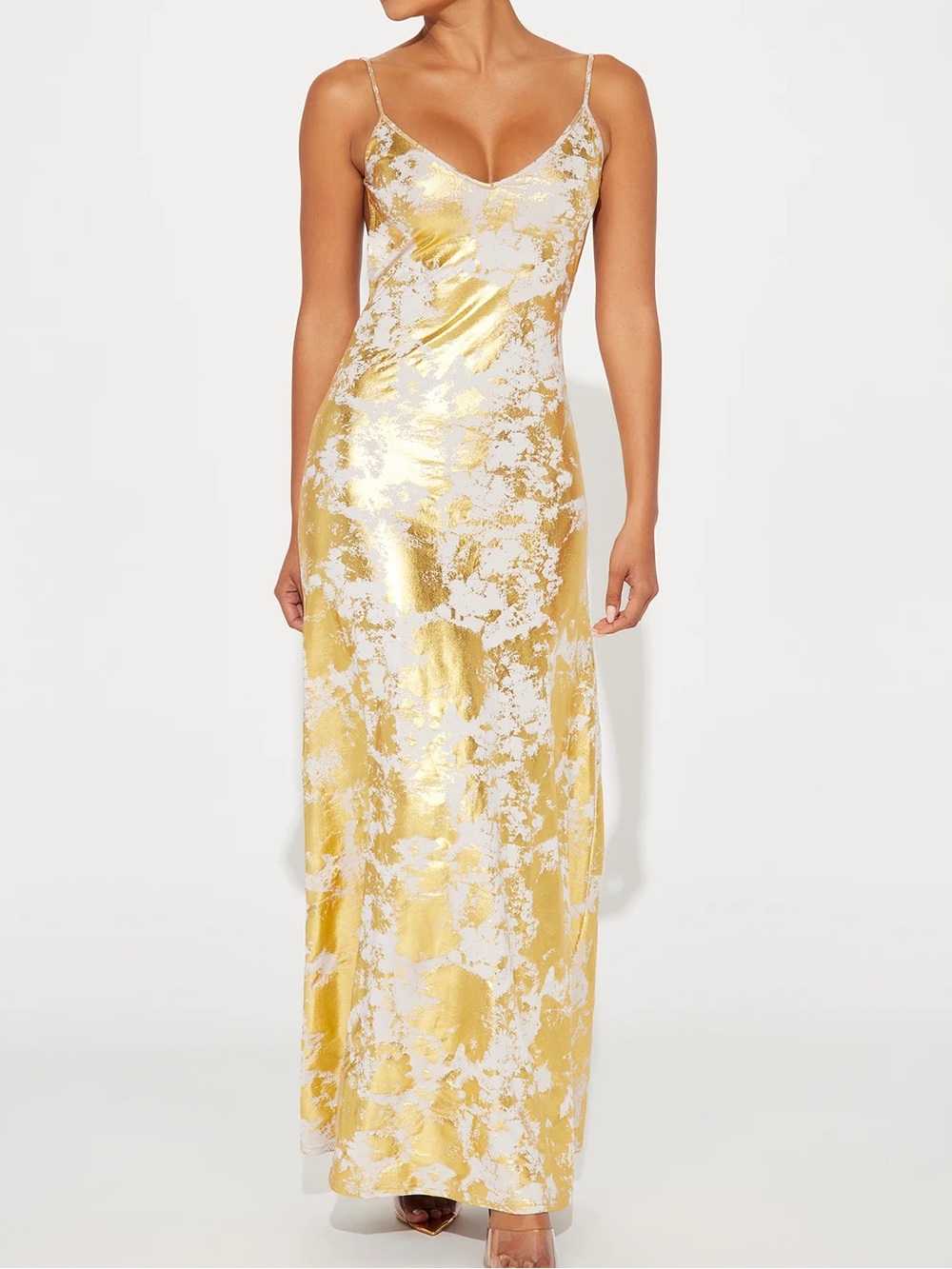 Gold and White Metallic Slip Maxi Dress